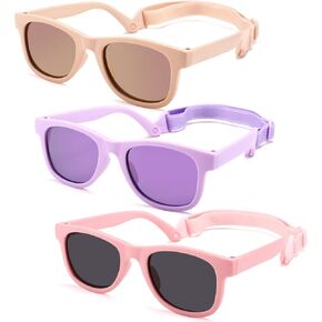 3 Pack Bendable Flexible Polarized Newborn Baby Sunglasses with Silicon Strap for Infant Boys Girls Age 0-12 Months CA9062
