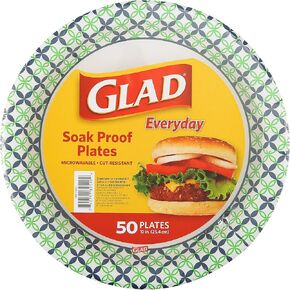 Glad Round Disposable Paper Plates with Blue and Green Happy Daisies Design, 10 Inches | 10 Inch Plates, Disposable Plates for Everyday Use | Microwave Safe Cut Proof Soak Proof Paper Plates, 50 Ct