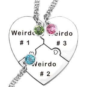 Weirdo 1 Weirdo 2 Weirdo 3 Weirdo 4 Necklace Heart Bff Necklace for 4 Best Friend Necklaces for 3 Sister Friendship Stainless Steel Jewelry