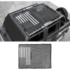 RT-TCZ Sunshade Mesh Top Cover Roof UV Sun Protection for Jeep Wrangler JLU & Gladiator JT Rubicon Sahara Sport 4 Door 2018-2024