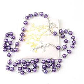 Rosary Beads Catholic for Women With Leather Rosary Pouch, Black Beads Rose Rosary Necklace with White Leather Pouch, Anglican Prayer Beads Christian Gifts for Women Catholic Gifts