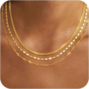 Gold Layered Necklaces for Women Dainty Stacked Chain Choker Necklace for Women Trendy 14K Gold Plated Layering Necklaces Herringbone Snake Stackable Paperclip Necklace for Women Jewelry