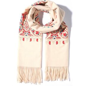 LUU MANLIC Women's Shawl Wrap Embroidered Tassel Scarf, Premium Quality, Oversize(73x27), Soft, Durability, Warm