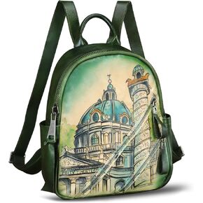 Genuine Leather Backpack for Women Hand Painted Knapsack Purse Handmade Rucksack Casual Daypack (Pattern1)
