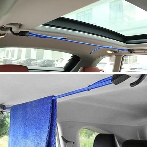 Car Clothes Hanger Bar Strap, Expandable Vehicle Clothesline Cord with Hanging Hooks, Elastic Portable Automotive Travel Camping Clothes Lines, Universal for SUV, Truck, RV and More（Black） in Saudi Arabia