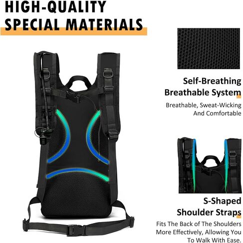 Tactical Hydration Packs Backpack, Lightweight Water Bag Hydration Pack Hiking Backpack with for Men Women, Heavy Duty Molle Water Backpack for Cycling, Running, Hunting, Fishing - Black in Saudi Arabia