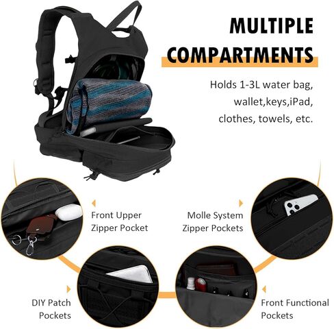 Tactical Hydration Packs Backpack, Lightweight Water Bag Hydration Pack Hiking Backpack with for Men Women, Heavy Duty Molle Water Backpack for Cycling, Running, Hunting, Fishing - Black in Saudi Arabia