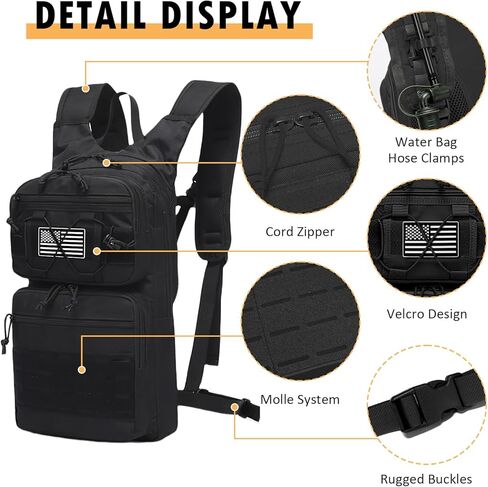 Tactical Hydration Packs Backpack, Lightweight Water Bag Hydration Pack Hiking Backpack with for Men Women, Heavy Duty Molle Water Backpack for Cycling, Running, Hunting, Fishing - Black in Saudi Arabia
