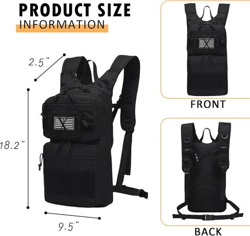Tactical Hydration Packs Backpack, Lightweight Water Bag Hydration Pack Hiking Backpack with for Men Women, Heavy Duty Molle Water Backpack for Cycling, Running, Hunting, Fishing - Black in Saudi Arabia