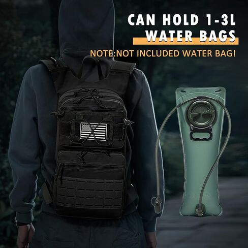 Tactical Hydration Packs Backpack, Lightweight Water Bag Hydration Pack Hiking Backpack with for Men Women, Heavy Duty Molle Water Backpack for Cycling, Running, Hunting, Fishing - Black in Saudi Arabia