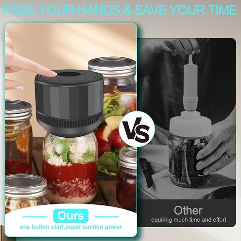 Auto Stop Electric Mason Jar Vacuum Sealer, Mason Genie Vacuum Sealer Kit for Wide Mouth and Regular Mouth Mason Jars with Food Storage Labels for Freshness and Preservation in Saudi Arabia