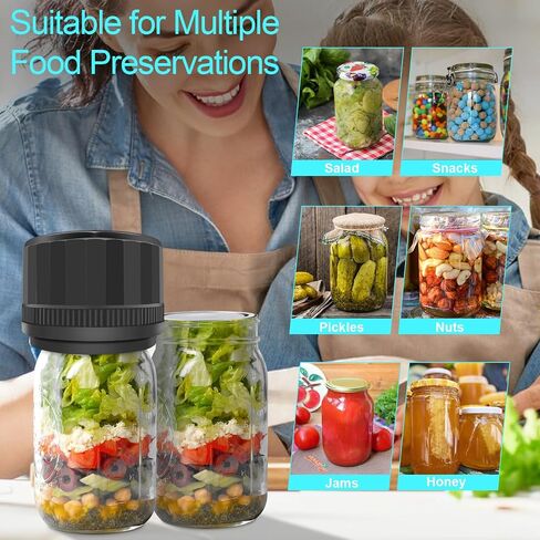 Auto Stop Electric Mason Jar Vacuum Sealer, Mason Genie Vacuum Sealer Kit for Wide Mouth and Regular Mouth Mason Jars with Food Storage Labels for Freshness and Preservation in Saudi Arabia