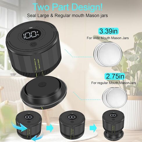 Auto Stop Electric Mason Jar Vacuum Sealer, Mason Genie Vacuum Sealer Kit for Wide Mouth and Regular Mouth Mason Jars with Food Storage Labels for Freshness and Preservation in Saudi Arabia