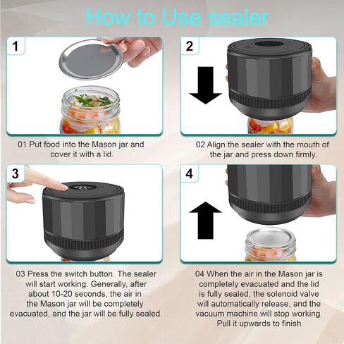Auto Stop Electric Mason Jar Vacuum Sealer, Mason Genie Vacuum Sealer Kit for Wide Mouth and Regular Mouth Mason Jars with Food Storage Labels for Freshness and Preservation in Saudi Arabia