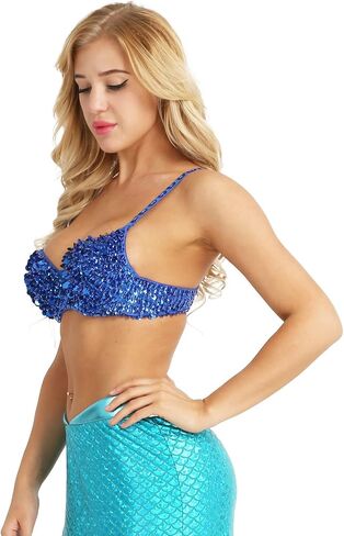 JEATHA Women's Shiny Sequined Belly Dance Bra Tops Beading Padded Crop Top Rave Dancing Costume Clubwear in Saudi Arabia