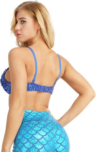 JEATHA Women's Shiny Sequined Belly Dance Bra Tops Beading Padded Crop Top Rave Dancing Costume Clubwear in Saudi Arabia