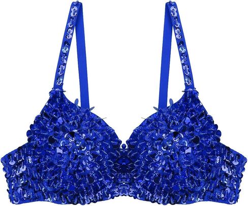 JEATHA Women's Shiny Sequined Belly Dance Bra Tops Beading Padded Crop Top Rave Dancing Costume Clubwear in Saudi Arabia