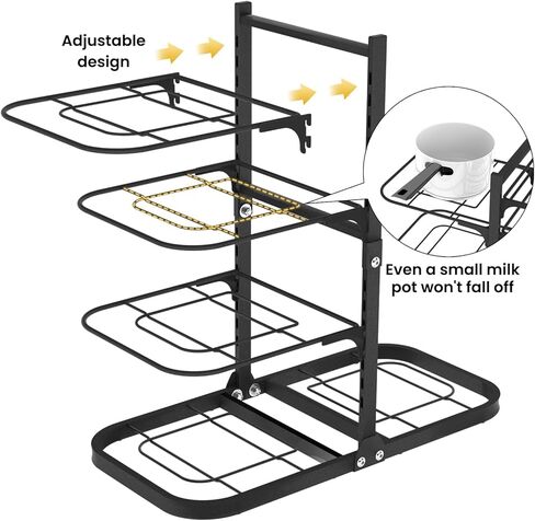 Podxco Heavy Duty Pots and Pans Organizer Under Cabinet: 8-Tier Adjustable Pot and Pan Organizer, Space Saving Pan Organizers Inside Cabinet, 21" Kitchen Storage Pot Rack Organizer for Cast Iron Pan in Saudi Arabia