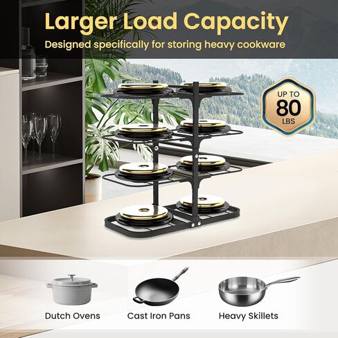 Podxco Heavy Duty Pots and Pans Organizer Under Cabinet: 8-Tier Adjustable Pot and Pan Organizer, Space Saving Pan Organizers Inside Cabinet, 21" Kitchen Storage Pot Rack Organizer for Cast Iron Pan in Saudi Arabia