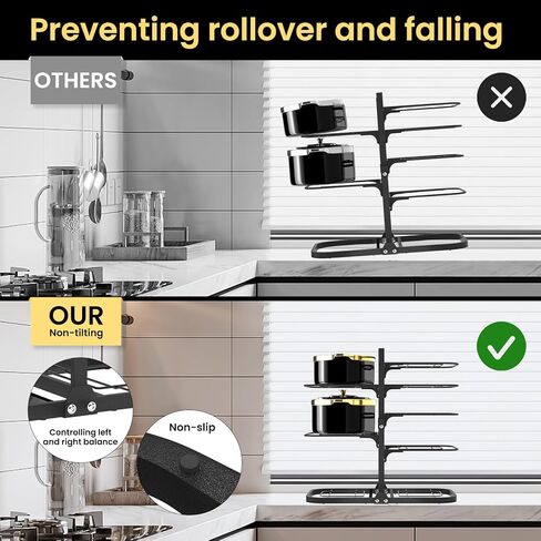 Podxco Heavy Duty Pots and Pans Organizer Under Cabinet: 8-Tier Adjustable Pot and Pan Organizer, Space Saving Pan Organizers Inside Cabinet, 21" Kitchen Storage Pot Rack Organizer for Cast Iron Pan in Saudi Arabia