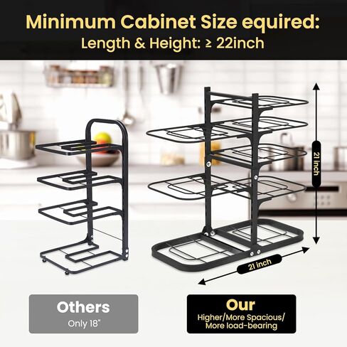 Podxco Heavy Duty Pots and Pans Organizer Under Cabinet: 8-Tier Adjustable Pot and Pan Organizer, Space Saving Pan Organizers Inside Cabinet, 21" Kitchen Storage Pot Rack Organizer for Cast Iron Pan in Saudi Arabia