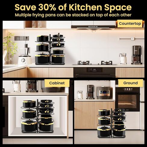 Podxco Heavy Duty Pots and Pans Organizer Under Cabinet: 8-Tier Adjustable Pot and Pan Organizer, Space Saving Pan Organizers Inside Cabinet, 21" Kitchen Storage Pot Rack Organizer for Cast Iron Pan in Saudi Arabia