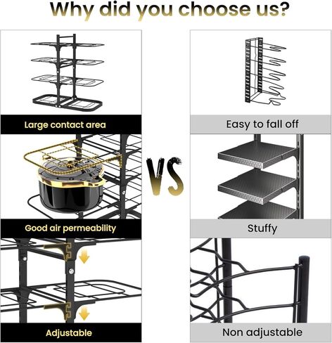 Podxco Heavy Duty Pots and Pans Organizer Under Cabinet: 8-Tier Adjustable Pot and Pan Organizer, Space Saving Pan Organizers Inside Cabinet, 21" Kitchen Storage Pot Rack Organizer for Cast Iron Pan in Saudi Arabia