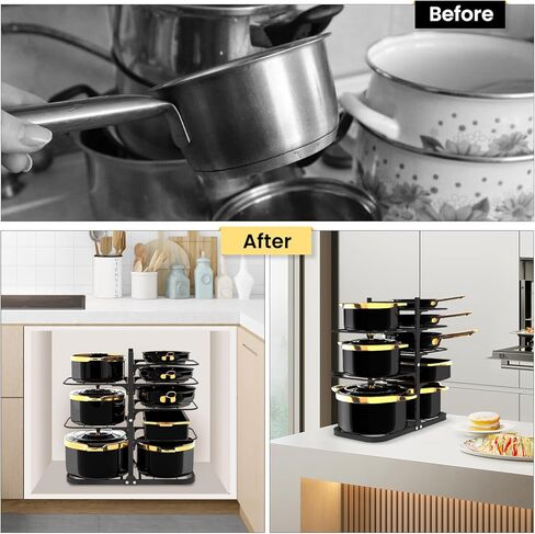 Podxco Heavy Duty Pots and Pans Organizer Under Cabinet: 8-Tier Adjustable Pot and Pan Organizer, Space Saving Pan Organizers Inside Cabinet, 21" Kitchen Storage Pot Rack Organizer for Cast Iron Pan in Saudi Arabia