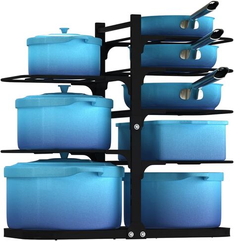 Podxco Heavy Duty Pots and Pans Organizer Under Cabinet: 8-Tier Adjustable Pot and Pan Organizer, Space Saving Pan Organizers Inside Cabinet, 21" Kitchen Storage Pot Rack Organizer for Cast Iron Pan in Saudi Arabia