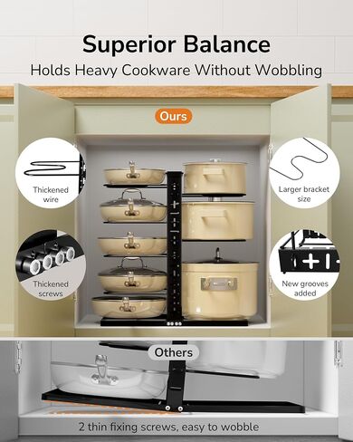 ULG Pots and Pans Organizer under Cabinet, 8-Tier Large Lid and Pan Organizers inside Cabinet for Heavy Pot and Pan Organizer Expandable Horizontal and Vertical Use with 3 DIY Methods, Matte Black in Saudi Arabia
