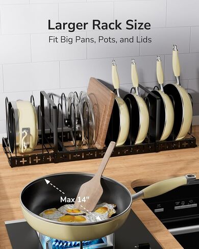 ULG Pots and Pans Organizer under Cabinet, 8-Tier Large Lid and Pan Organizers inside Cabinet for Heavy Pot and Pan Organizer Expandable Horizontal and Vertical Use with 3 DIY Methods, Matte Black in Saudi Arabia
