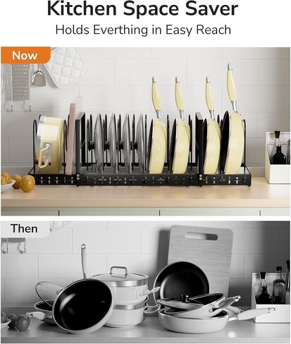 ULG Pots and Pans Organizer under Cabinet, 8-Tier Large Lid and Pan Organizers inside Cabinet for Heavy Pot and Pan Organizer Expandable Horizontal and Vertical Use with 3 DIY Methods, Matte Black in Saudi Arabia