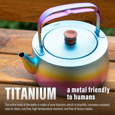 TiTo Titanium 800ml/27fl oz Titanium Kettle with Folding Handle Filter Teapot Ultralight Portable Coffee Boil Water Pot for Outdoor Camping Hiking Travel Backpacking Drinkware (N2-Ice Gold Colorful) in Saudi Arabia