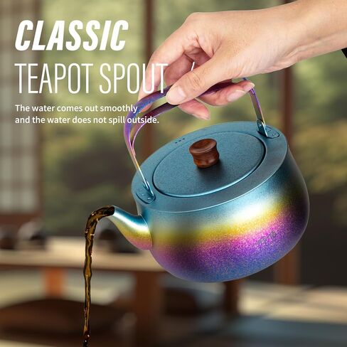 TiTo Titanium 800ml/27fl oz Titanium Kettle with Folding Handle Filter Teapot Ultralight Portable Coffee Boil Water Pot for Outdoor Camping Hiking Travel Backpacking Drinkware (N2-Ice Gold Colorful) in Saudi Arabia