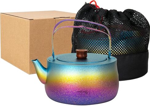 TiTo Titanium 800ml/27fl oz Titanium Kettle with Folding Handle Filter Teapot Ultralight Portable Coffee Boil Water Pot for Outdoor Camping Hiking Travel Backpacking Drinkware (N2-Ice Gold Colorful) in Saudi Arabia