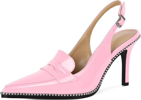 SAMMITOP Womens Slingback Stiletto High Heels Closed Pointed Toe Pumps Silver Beaded Buckle Strap Fashion Office Dress Shoes 3.5 Inch in Saudi Arabia