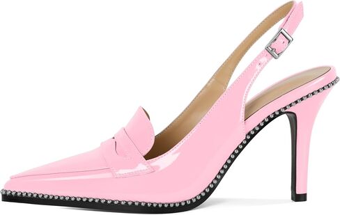 SAMMITOP Womens Slingback Stiletto High Heels Closed Pointed Toe Pumps Silver Beaded Buckle Strap Fashion Office Dress Shoes 3.5 Inch in Saudi Arabia