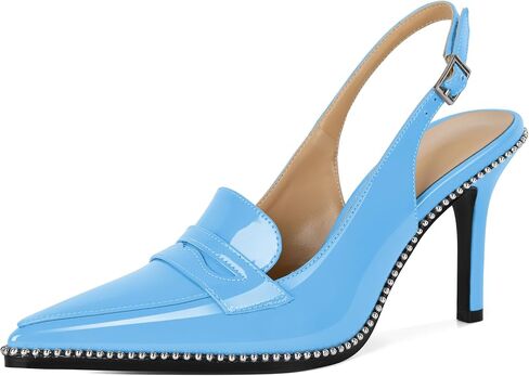 SAMMITOP Womens Slingback Stiletto High Heels Closed Pointed Toe Pumps Silver Beaded Buckle Strap Fashion Office Dress Shoes 3.5 Inch in Saudi Arabia