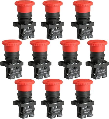 Baomain Push Button Switch ZB2-BE102C 22mm NC N/C Red Mushroom Emergency Stop 600V 10A (1PCS) in Saudi Arabia