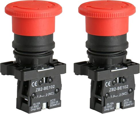 Baomain Push Button Switch ZB2-BE102C 22mm NC N/C Red Mushroom Emergency Stop 600V 10A (1PCS) in Saudi Arabia
