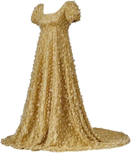 Women's Daphne Basset Dress Regency Dresses Jane Austen Style High Waistline Ruffled Puff Sleeve Long Dress in Saudi Arabia