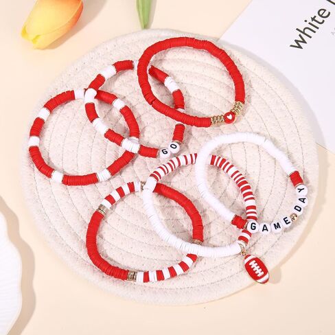 FAERLIIRY Game Day Bracelets for Women Football Bracelets Stackable Heishi Beaded Stretch Bracelets Sport Fan Bracelet Football Charm Bracelet Bangles Football Mom Accessories Outfits Jewelry in Kuwait