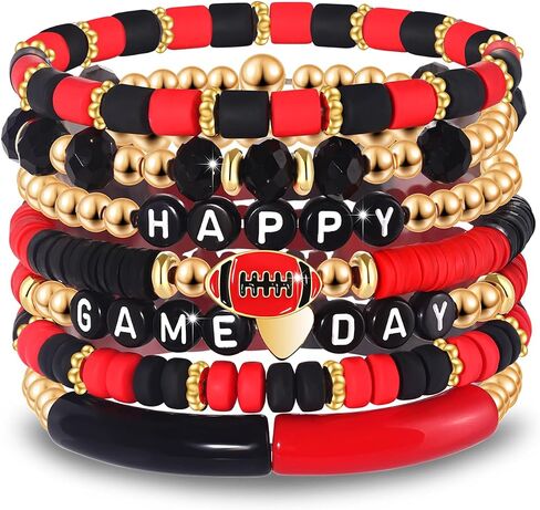 FAERLIIRY Game Day Bracelets for Women Football Bracelets Stackable Heishi Beaded Stretch Bracelets Sport Fan Bracelet Football Charm Bracelet Bangles Football Mom Accessories Outfits Jewelry in Kuwait