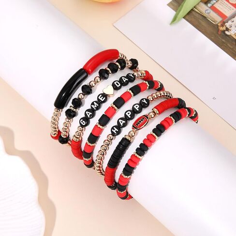 FAERLIIRY Game Day Bracelets for Women Football Bracelets Stackable Heishi Beaded Stretch Bracelets Sport Fan Bracelet Football Charm Bracelet Bangles Football Mom Accessories Outfits Jewelry in Kuwait