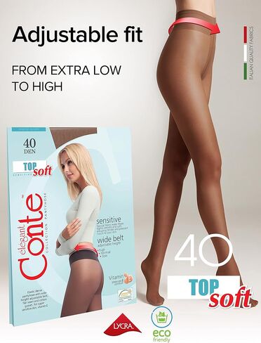 Conte Tights للبشرة الحساسة، جوارب طويلة شفافة حتى الخصر، منخفضة الارتفاع مع حزام قابل للتعديل، الجزء العلوي ناعم 40 Den in Kuwait