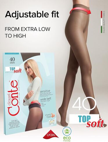 Conte Tights للبشرة الحساسة، جوارب طويلة شفافة حتى الخصر، منخفضة الارتفاع مع حزام قابل للتعديل، الجزء العلوي ناعم 40 Den in Kuwait