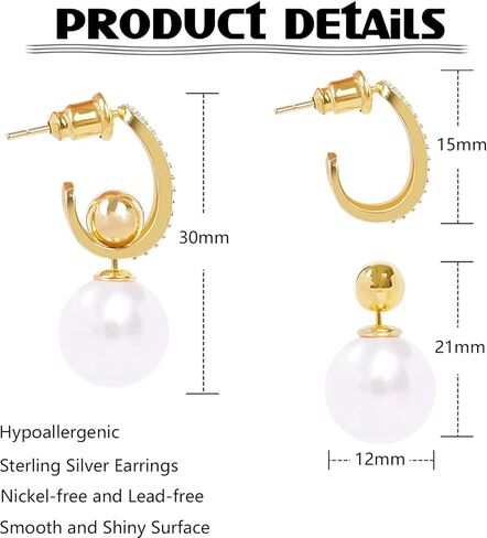 Pearl Earrings Studs Pearl Drop Earrings Gold Pearl Earrings Dangle Sterling Silver Pearl Earrings Pearl Hoop Earrings for Women in Kuwait