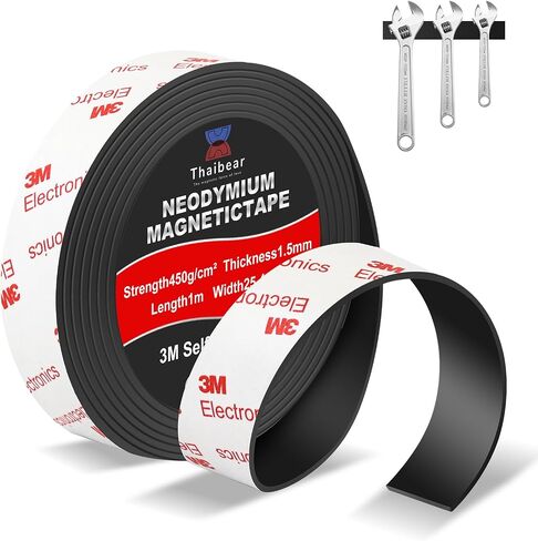 Neodymium Magnetic Tape, Flexible Magnet Tape Strips Roll (1/2'' Wide x 3.3 ft Long) with Strong 3M Adhesive Backing, Magnetic Strips Heavy Duty Perfect for Wall, DIY, Art Projects & Fridge in Saudi Arabia