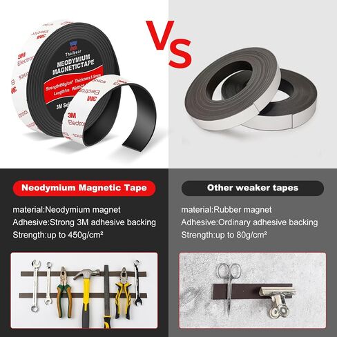 Neodymium Magnetic Tape, Flexible Magnet Tape Strips Roll (1/2'' Wide x 3.3 ft Long) with Strong 3M Adhesive Backing, Magnetic Strips Heavy Duty Perfect for Wall, DIY, Art Projects & Fridge in Saudi Arabia