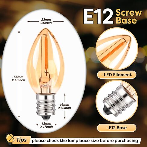 C7 LED E12 لمبة الشمعدانات الصغيرة اديسون شمعة ضوء الليل لمبات مصباح الملح 0.5 واط ما يعادل 5 واط 7 واط أبيض دافئ 2700 كيلو لمبات واضحة للثريا ضوء عيد الميلاد 50 لومن غير قابل للتعتيم (حزمة من 2) in Kuwait